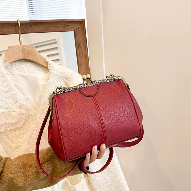 Retro Matte Leather Crossbody Bag for Women Clip Shoulder Bag Solid Color Handbag Female Luxury Design Lady Pillow Messenger Bag