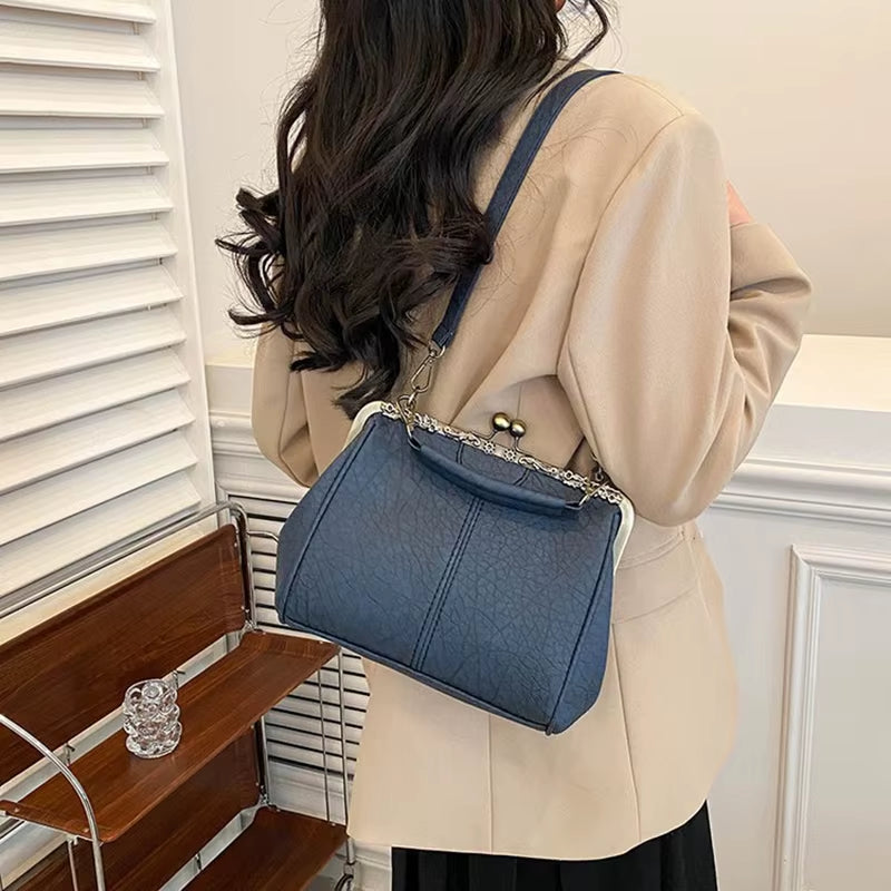 Retro Matte Leather Crossbody Bag for Women Clip Shoulder Bag Solid Color Handbag Female Luxury Design Lady Pillow Messenger Bag