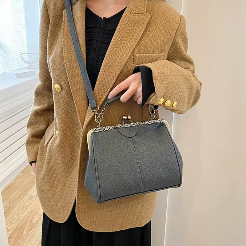 Retro Matte Leather Crossbody Bag for Women Clip Shoulder Bag Solid Color Handbag Female Luxury Design Lady Pillow Messenger Bag