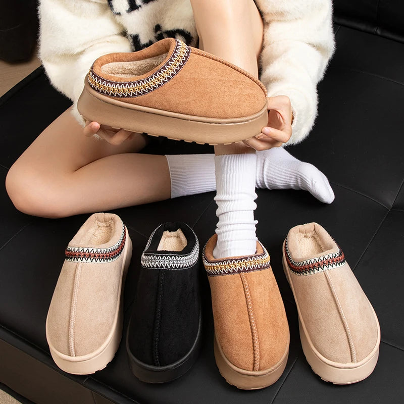 Plush Winter Embroidered Slippers