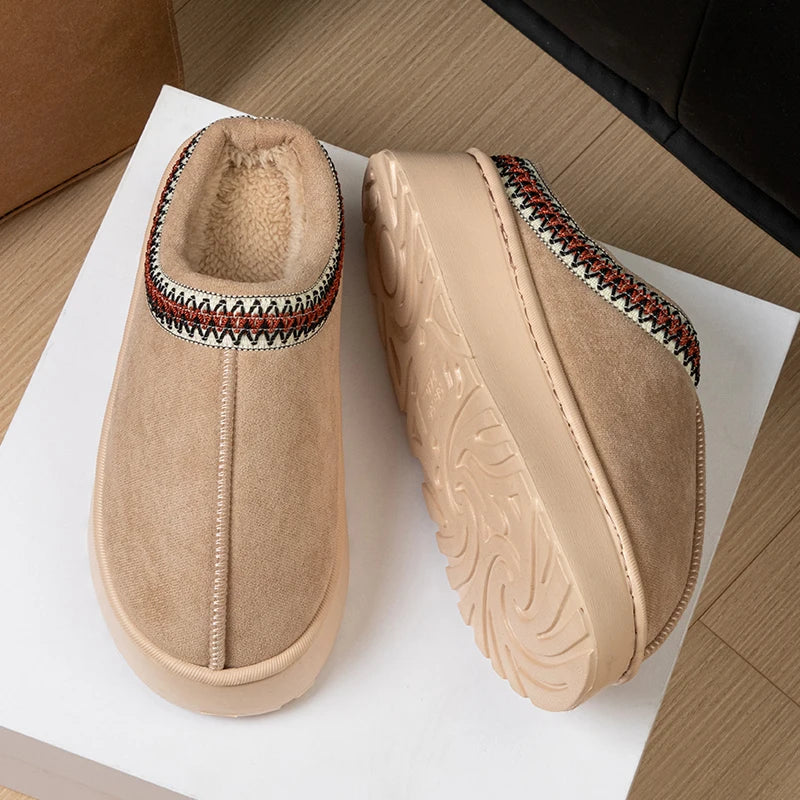 Plush Winter Embroidered Slippers